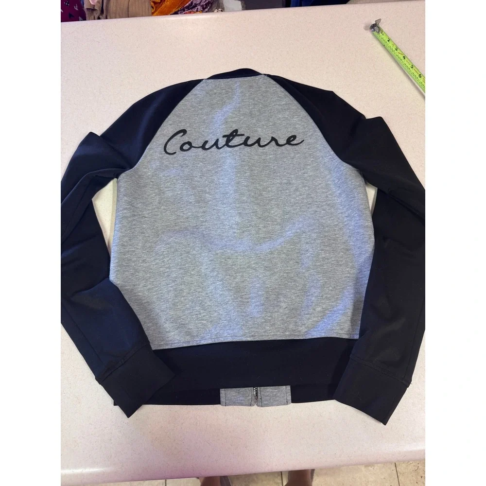 Juicy Couture Womens XS Grey Black Colorblock Couture Graphic Zip Bomber Jacket